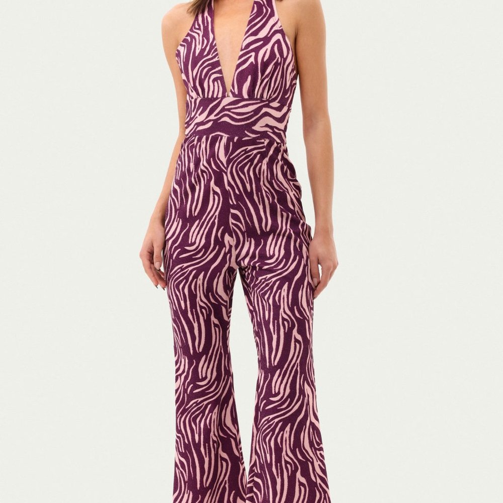 CIDER Purple-Pink Zebra Halter Jumpsuit